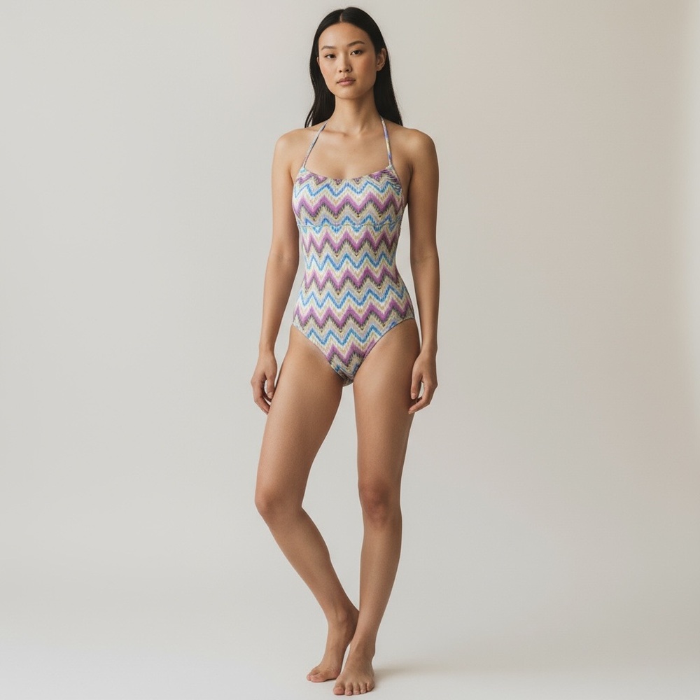 RACHEL PALLY Veruschka Maillot Zig Zag Print Lace Up Back One-Piece Swimsuit